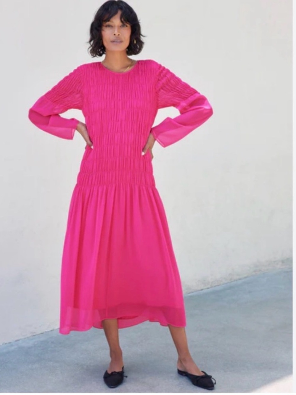 AYR Hot Pink Long Sleeve Midi Dress